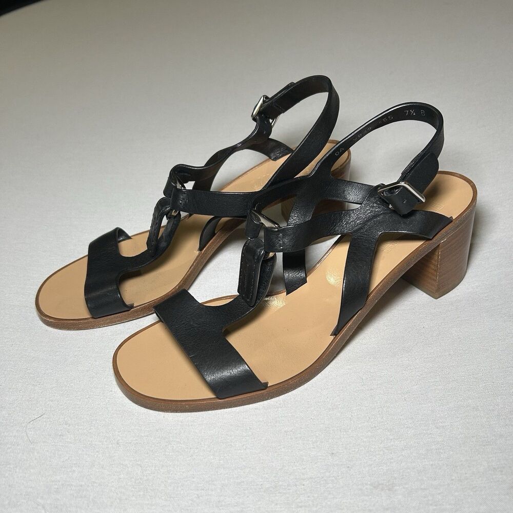 Salvatore Ferragamo Black Leather T-Strap 2.5 in heel Sandals, 7.5